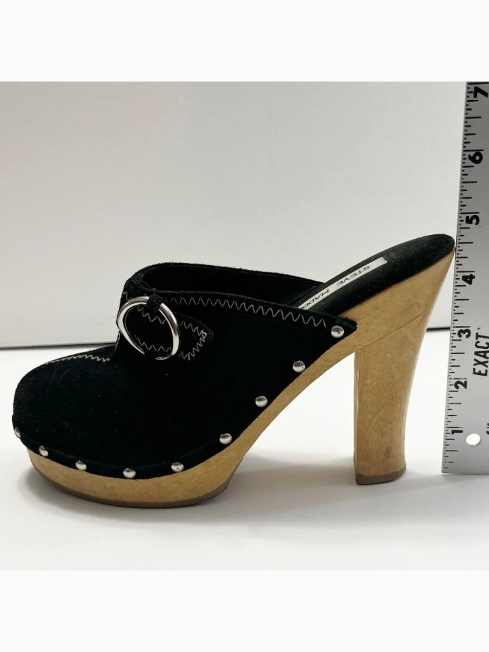 Vintage Steve Madden Women's Platform Heels Size 7 Black Suede Wood Heel